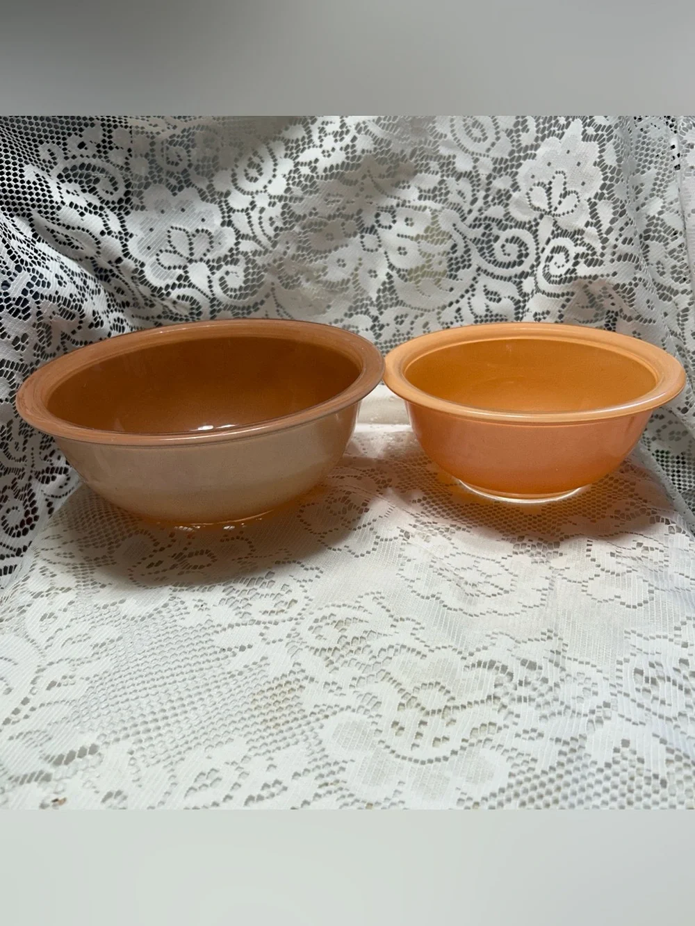 Vintage Pyrex Corning USA Peach & Brown Glass Mixing Bowls Set of 2
